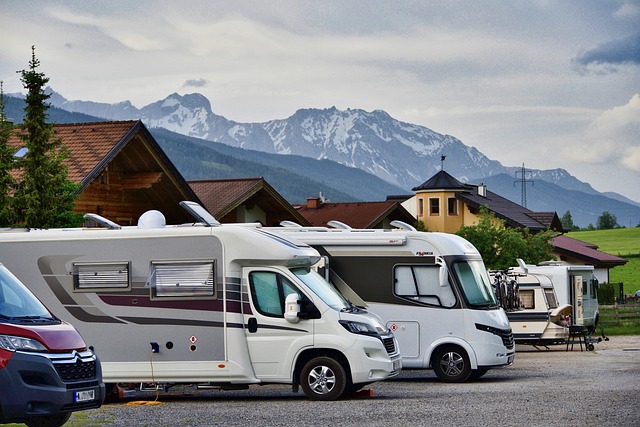 Recreational vehicles parked at a campground